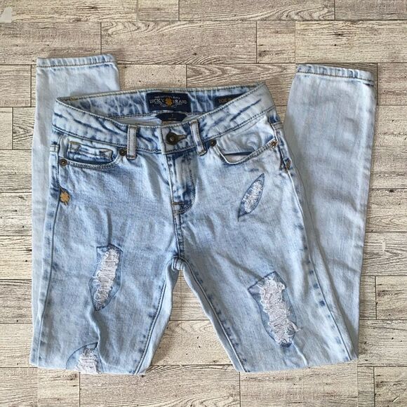 Lucky Brand, Little Girl’s, “Zoe”, Light Wash Distressed Denim Jeggings - Picture 2 of 7